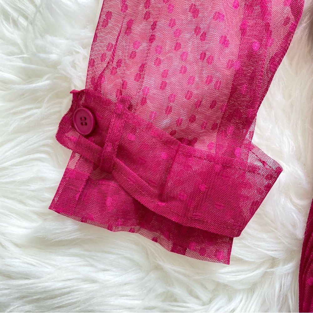 Anthropologie Fuchsia Sheer Dotted Trench Dress - Picture 11 of 16